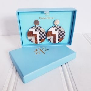 Parker Rose Earrings Womens Acrylic Circular Geo Print Pierced In Box